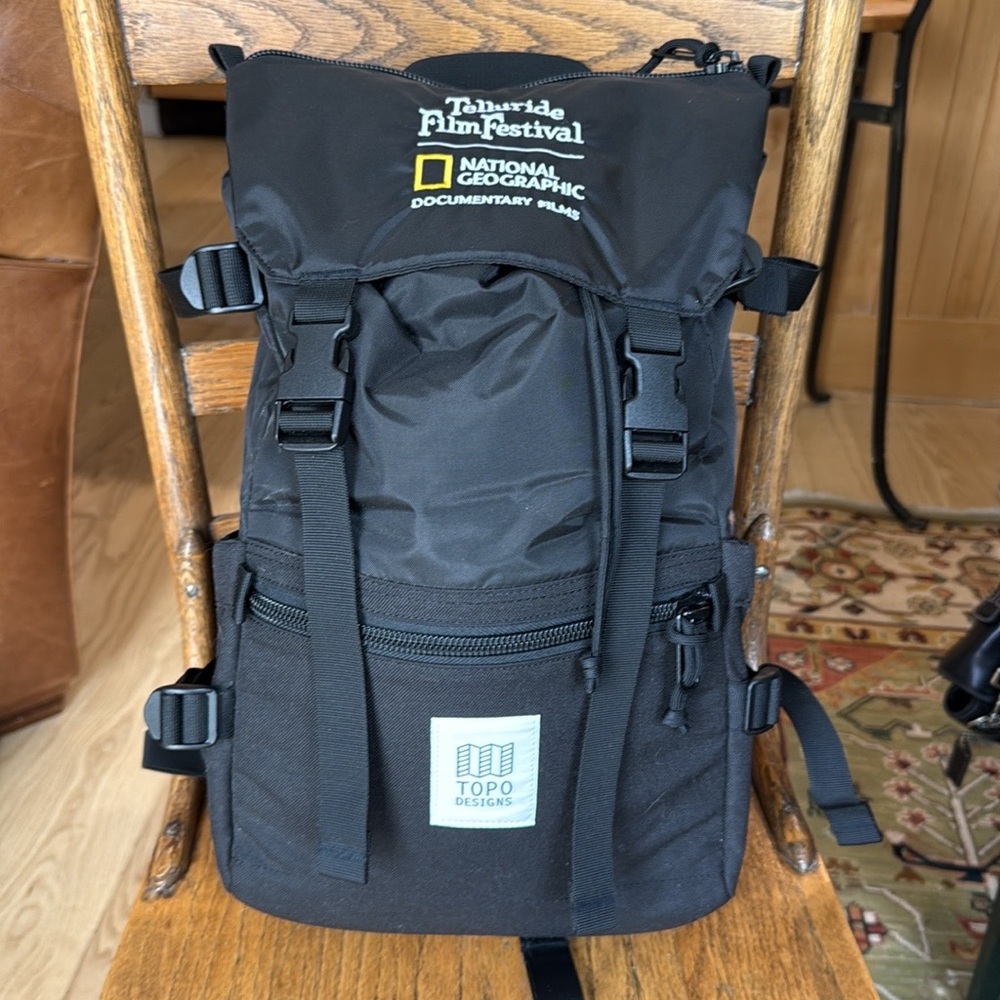 Topo Designs Black National Geographic Roll-Top Backpack